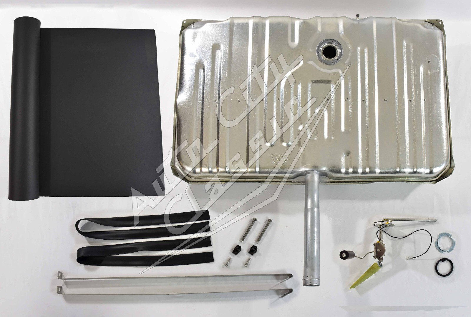 1970 Monte Carlo gas tank kit 3/8" Sending unit, Straps, pad OE steel finish