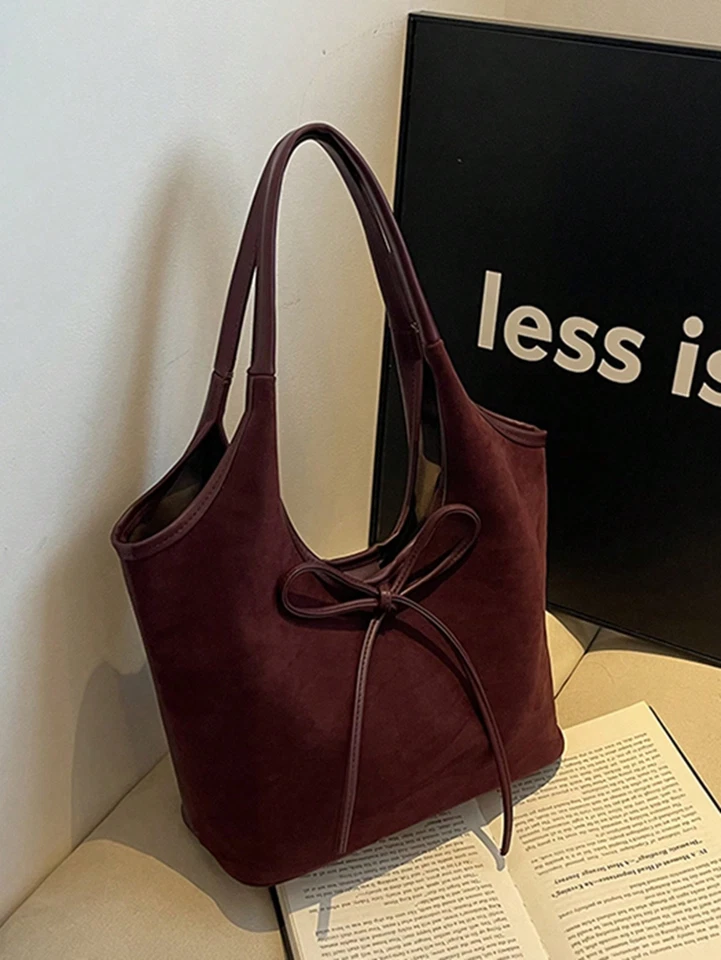 Bolso de Mano de Gamuza Vintage - Bolso de Hombro de Gran Capacidad con Letra en Relleno Foto 3 de 4