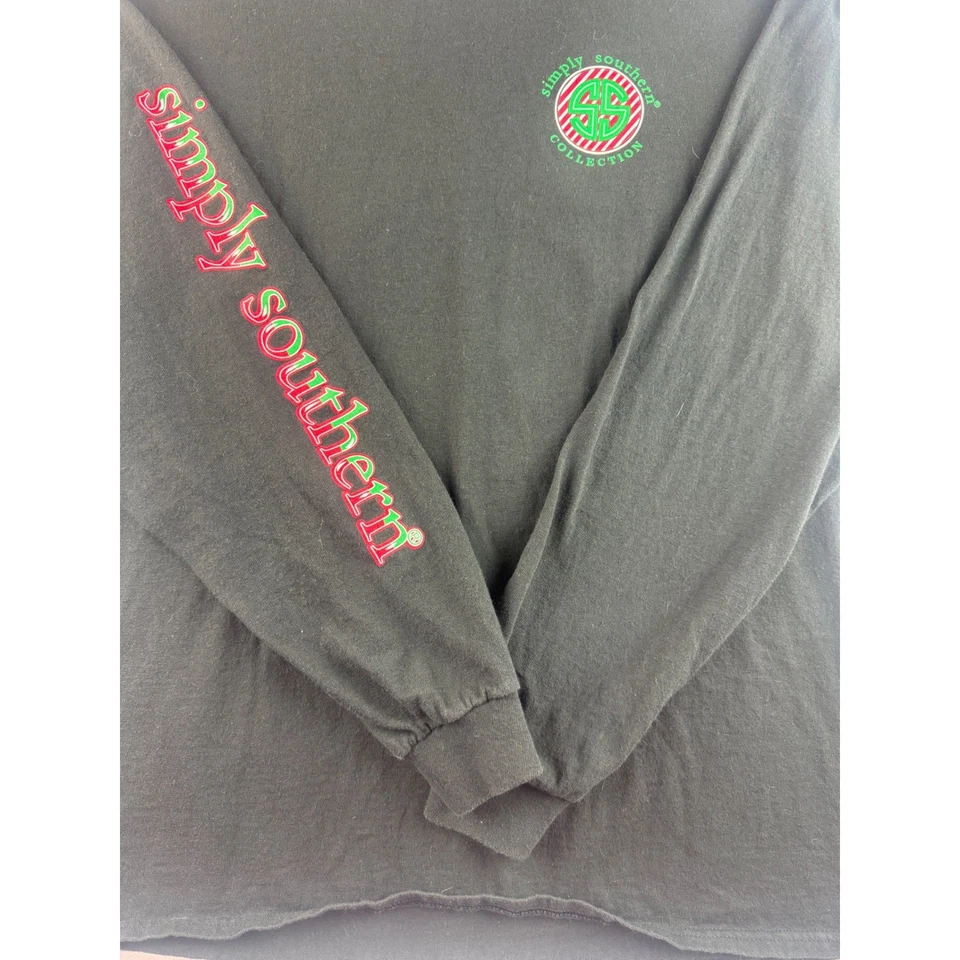 Camiseta Simply Southern para mujer negra manga larga Navidad perro vacaciones talla L Foto 2 de 4