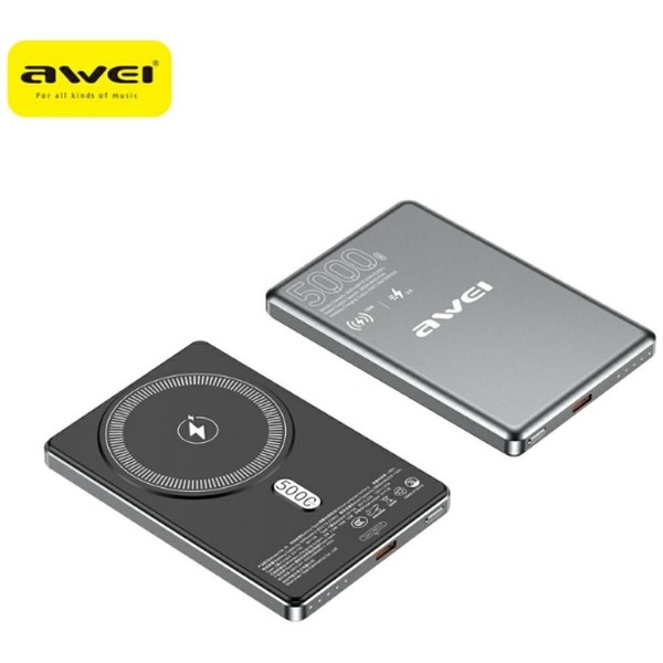 Awei Powerbank PA-30 5000 Mah FüR Magsafe Induktives Laden Iphone 12 13-image