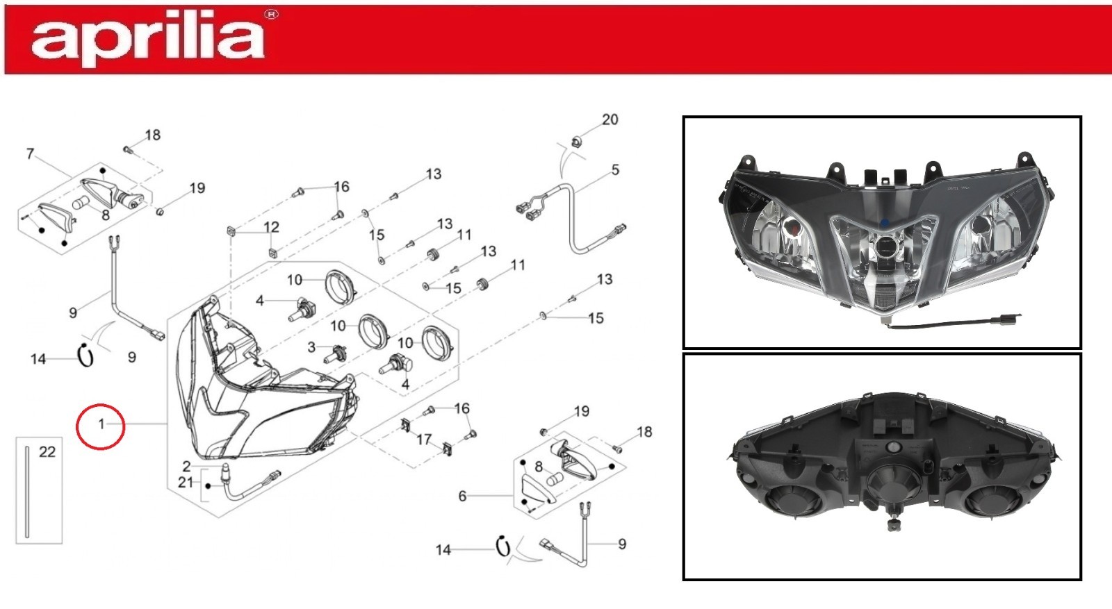 Phare avant Aprilia Tuono 125 pour remplacer une optique cassée ou ternie