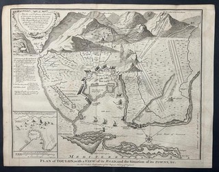 TOULON FRANCE 1745 JAMES BASIRE UNUSUAL ANTIQUE ORIGINAL COPPER ENGRAVED MAP