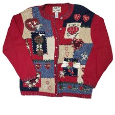 Vintage Heirloom Collectibles Knit Cardigan Sz L Hearts Valentines Ugly Sweater