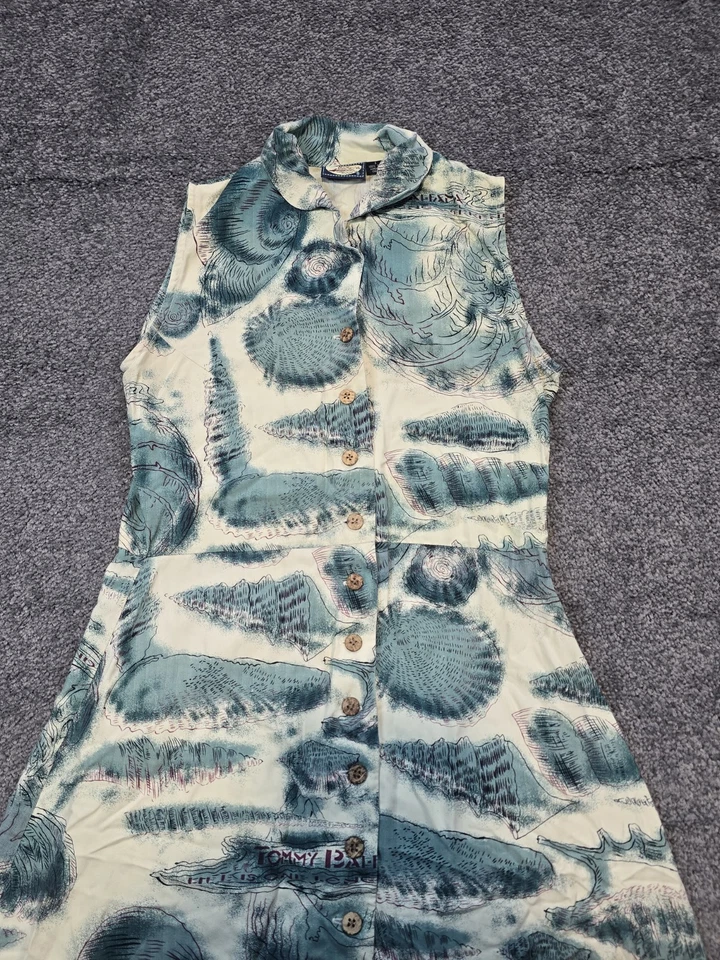 Tommy Bahama Silk Dress Womens S Collared Sleeveless Buttons Floral Palm Maxi - Image 4 of 4