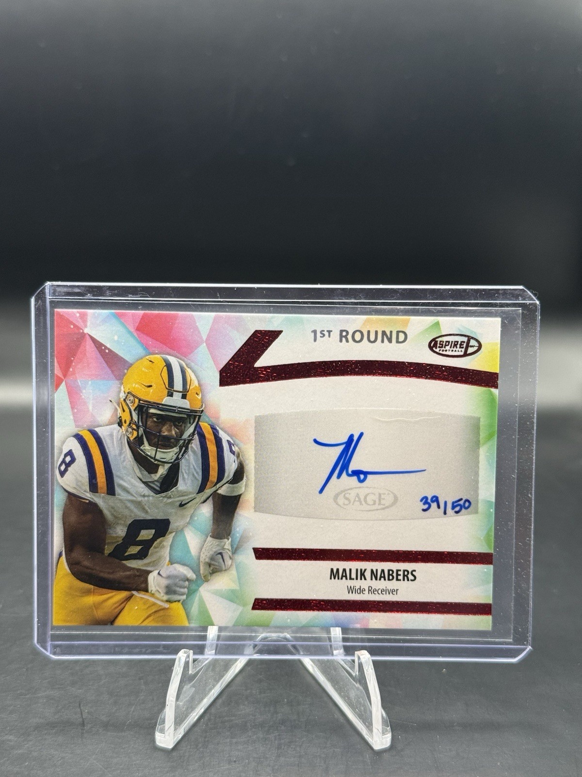 2024 Sage Aspire Malik Nabers 1st Round Red Auto 39/50 Rookie RC New York Giants