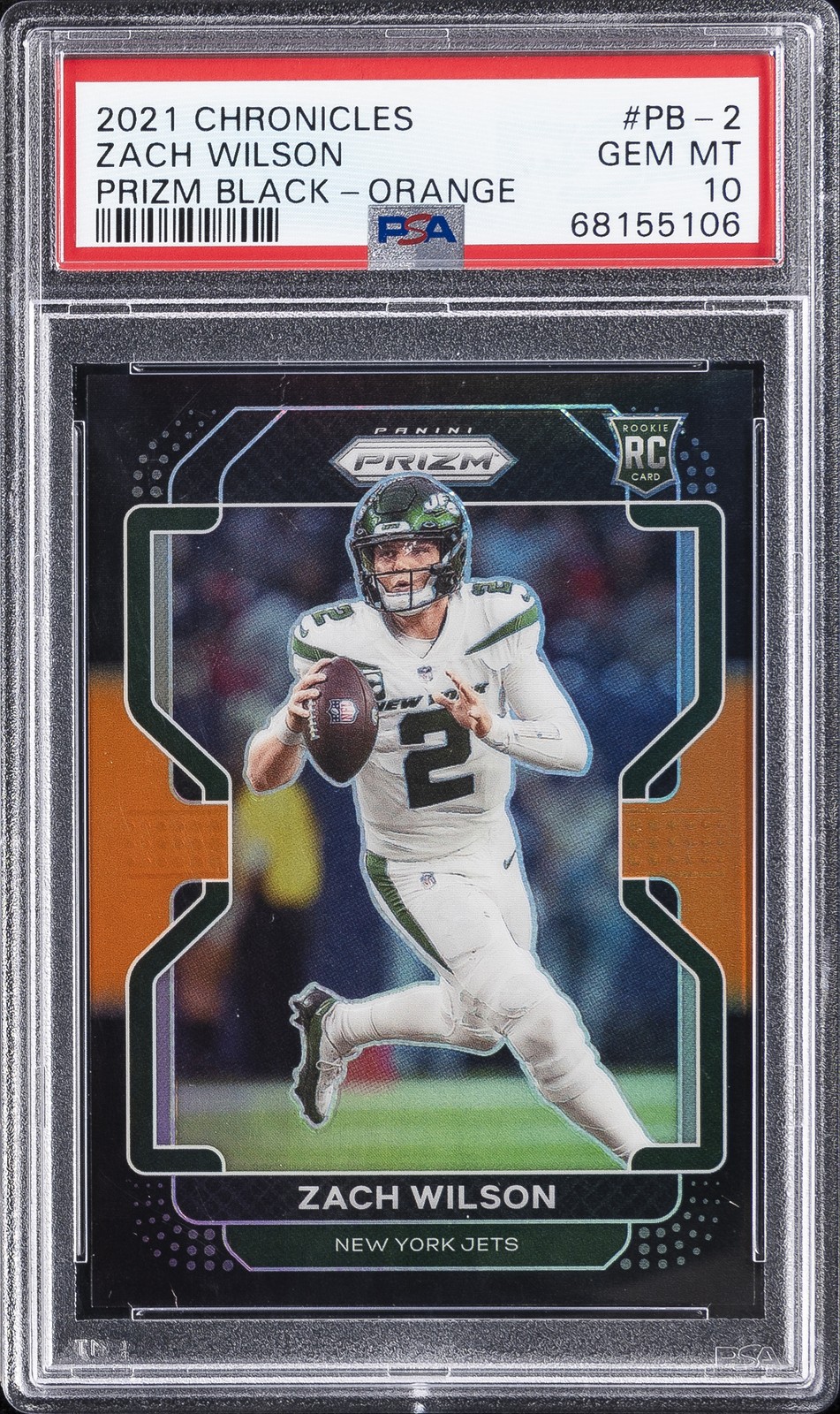 2021 PANINI CHRONICLES PRIZM BLACK ORANGE #PB-2 ZACH WILSON 29/75 PSA 10