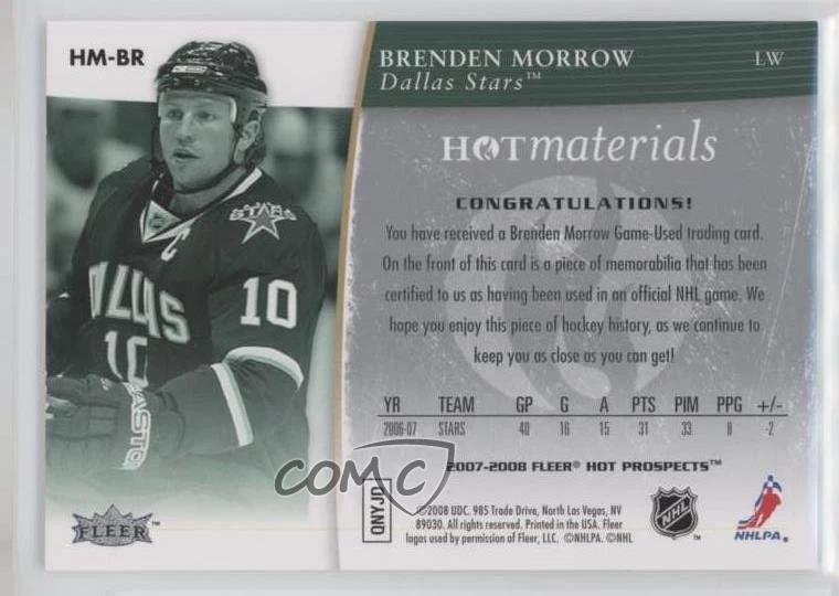 2007-08 Fleer Hot Prospects Hot Materials Brenden Morrow #HM-BR - Image 2 of 2