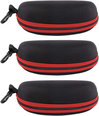 Set mit 3 Sonnenbrillenetuis Hartschale Reißverschluss Gürtelclip rot 16,5x7,5cm