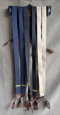 Lot W/ 3 CAS W Germany Men's Elastic Suspenders Brown Leather Button Loop Navy/.