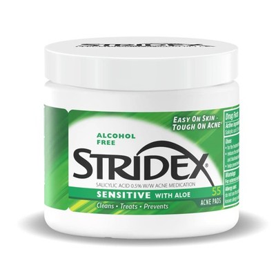 Stridex Sensitive Acne Pads with Aloe, Alcohol Free, Salicylic Acid, 55 Ct