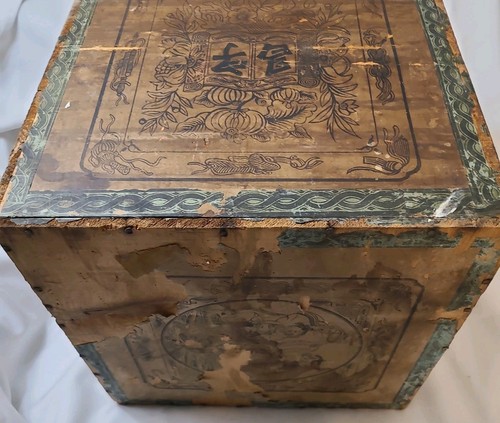 Antique Chinese Tea Crate chest shipping Asian sign advertising Box Lithograph