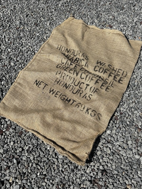 Empty Large Burlap Bag With Writing From Country Of Origin
