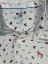 Johnnie-O Polo Golf Shirt USA Flag Patriotic Featherweight UPF 50 Mens XL Horse