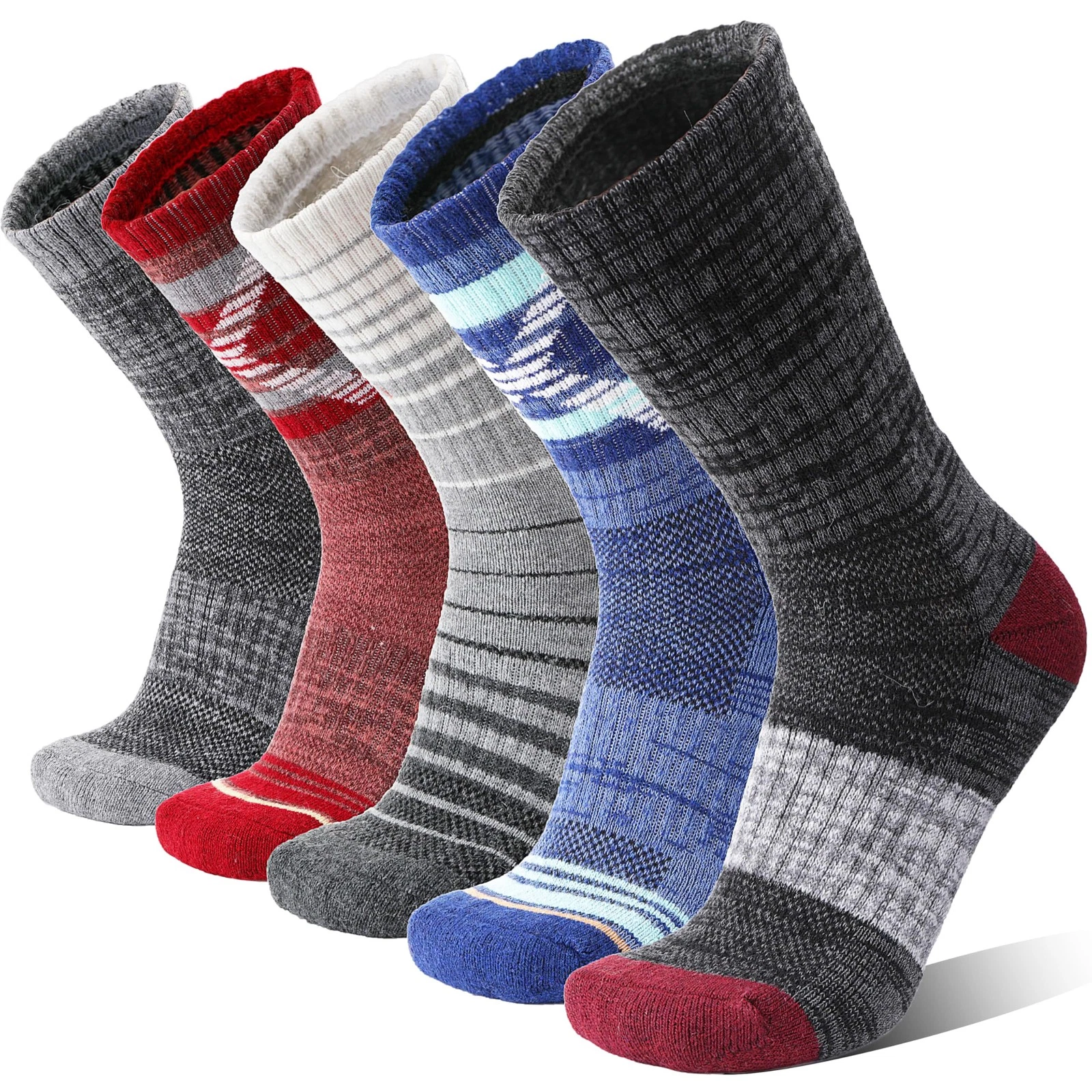 Merino Wool Socks for Men and Women - Thermal Winter Hiking Crew - 5 Pairs