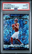 2024 PANINI PRIZM FIREWORKS NO HUDDLE #24 JAYDEN DANIELS ROOKIE RC PSA 10