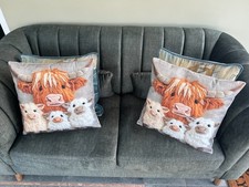 2 X Highland Cow & Family Calves Calf Cushion Covers Decorative Cushions