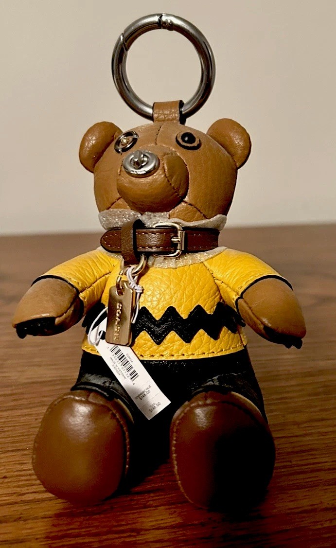 Coach x Peanuts Brown Black Metal Leather Charlie Brown Bear Bag