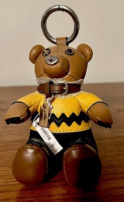 Coach x Peanuts Brown Black Metal Leather Charlie Brown Bear Bag