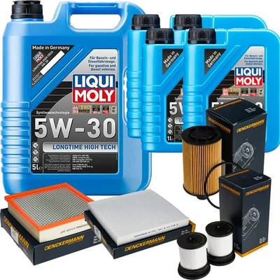 LIQUI MOLY, DENCKERMANN Inspektionspaket Liqui Moly Longtime 5W-30 9L für Jeep Grand Cherokee IV