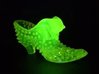Fenton Hobnail Cat Head Shoe Boot Slipper 6" Topaz Vaseline Uranium Glass No Fog