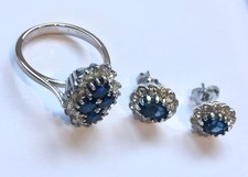 Ladies 18ct White Gold Diamond Saphire  Ear Ring Set M 1/2 Certified Genuine