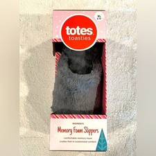 New in Box Totes Women  s Slippers Size XL 9-10 Grey Faux Fur Slides Memory Foam