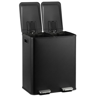 Elegant Waste Container Dual Separate Compartments Foot Pedal Type Bin Black