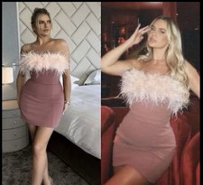 House of CB Alexa Feather Strapless Mini Dress Warm Pink Large NWT