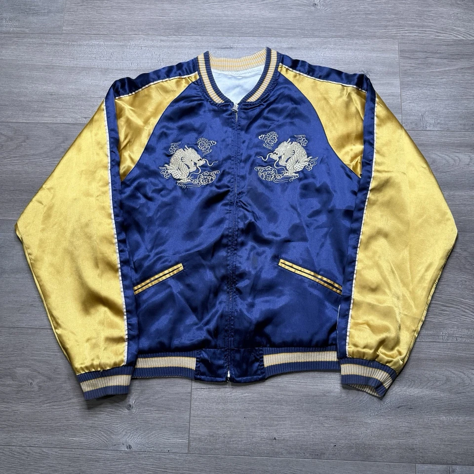 Vintage 50s Japan Embroidered Reversible Souvenir Satin Silk Bomber Jacket Korea - Image 4 of 4