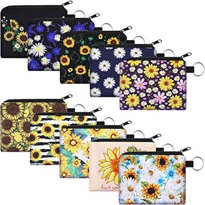 10 Pieces Small Change Purse Bulk Coin Purse 4.52 x 3.74 Inch Sunflower Print