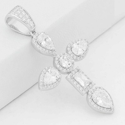 Men's 925 Sterling Silver 44mm CROSS Cubic zirconia Pendant,Hip Hop Unisex*BOX