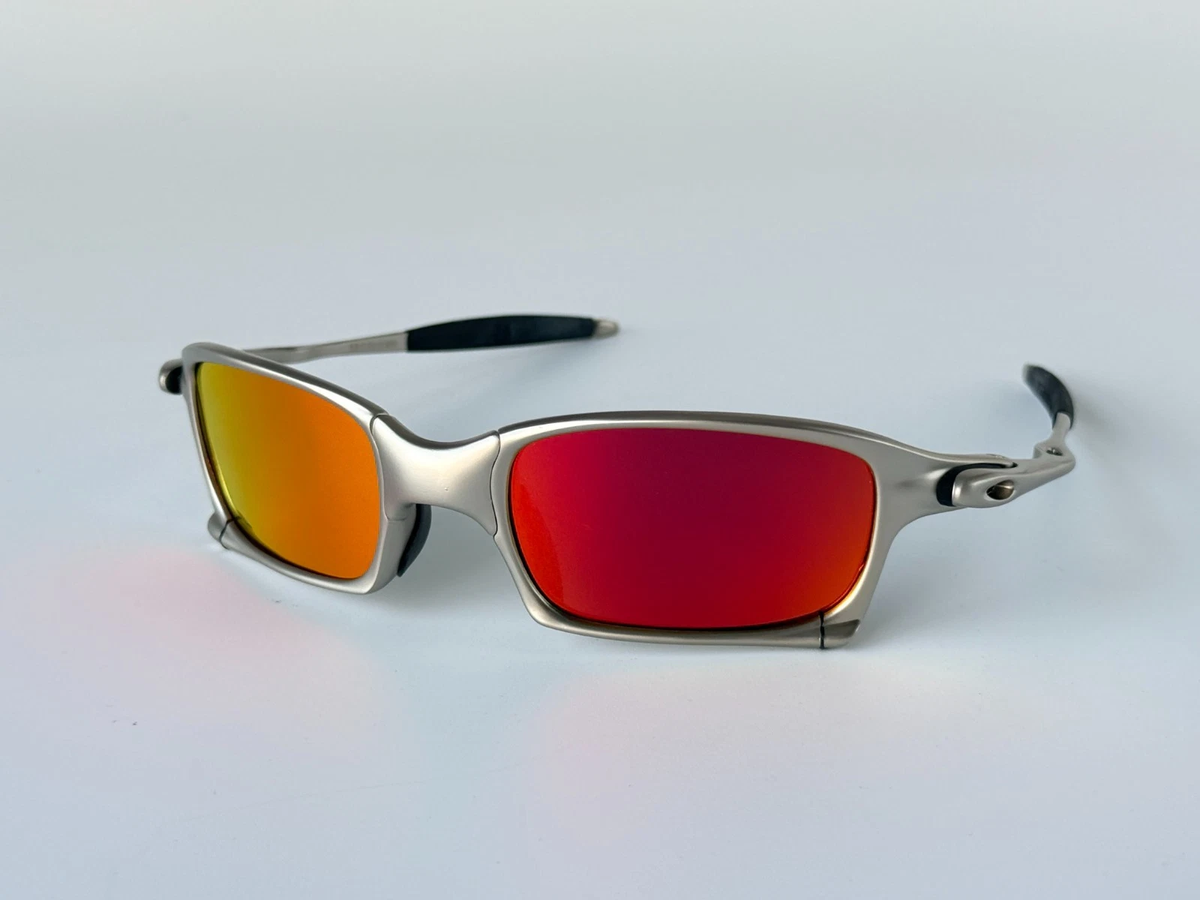 Vintage Oakley Square X-Metal Sunglasses Polished Silver w/ Fire