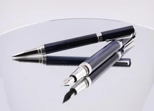 Set of 2x Montegrappa Espressione Rollerball and Fountain Pen (M) Blue Resin