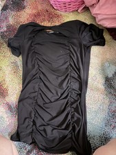 CURE Women's Black Ruched V-Neck Short Sleeve Shirt Dress, Size S