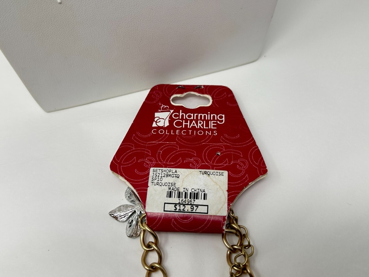 Beautiful Charming Charlie 2-Tone Teal Enamel Flower Necklace