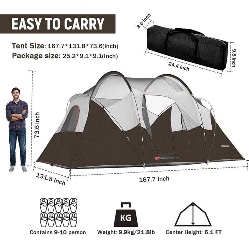 14 ft. x 11 ft. x 74 in. Portable 10-Person Brown Camping Tent for Hiking - Picture 4 of 6