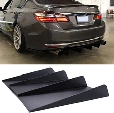 Universal Rear Diffuser 4 Shark Fins Under Bumper Splitter Unpainted Black ABS