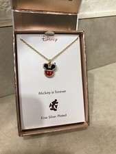 Disney Mickey Mouse Crystal Pendant Necklace In Gold/plate 16  2  Extender