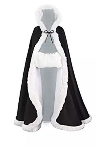 Long Bridal Winter Wedding/Party/Show Hooded Cloak Cape Faux Fur Shawl Wraps - Picture 12 of 39
