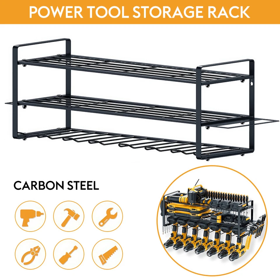 3 Layers 7Drills Power Tool Organizer Holders Heavy Duty Storage Rack Wall Mount - image 3 of 4