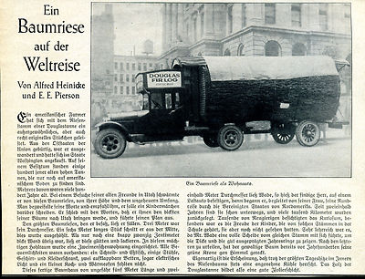 Ein Baumriese als Wohnauto - Auf der Weltreise-- LKW -- Zeitungsausschnitt 1929