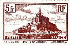 CPM Gigantimbre 50 (Manche) reproduction du timbre n°260 de 1929, le Mont-Saint-