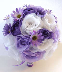 17 Piece Wedding Flowers Bridal Silk Bouquet Lavender Light Purple Daisy Lilac Ebay