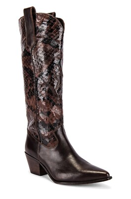 SEYCHELLES Admirable Tall Cowboy Women's boots Brown Leather Python