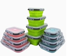 4pc Silicone Collapsible Food Storage Set Leakproof Folding Lunch Box Microwave