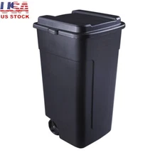 Wheeled Plastic Trash Can Durable 50gal Garage Garbage Bin Snap Fit Lid Durable