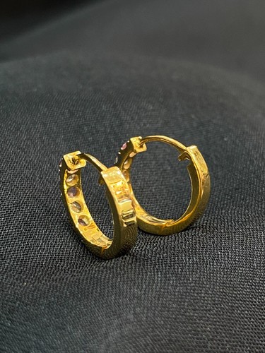 0,70 Cts Rotondo Naturale Diamanti Zaffiro Rosa Cerchio Orecchini 18K Oro giallo - Foto 11 di 13