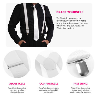 WHITE BRACES MEN'S GANGSTER 20'S 40'S FANCY DRESS SUSPENDERS