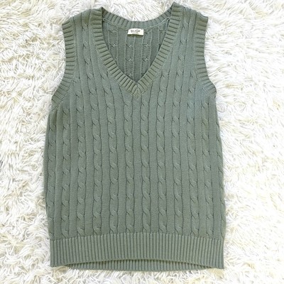 Brandy Melville Marlena Chunky Cable Knit Sweater Vest Light Sage Green |  eBay