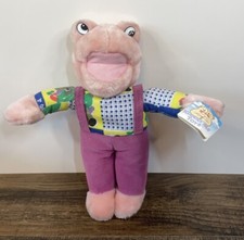 Vintage Pink Frog In Overalls 12" Stuffed Plush Kuddle Me Toys With Tags